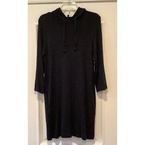 Lou Grey Lounge Dress Small Black Cowl Neck Hood Pockets Beach Shift Lagenlook